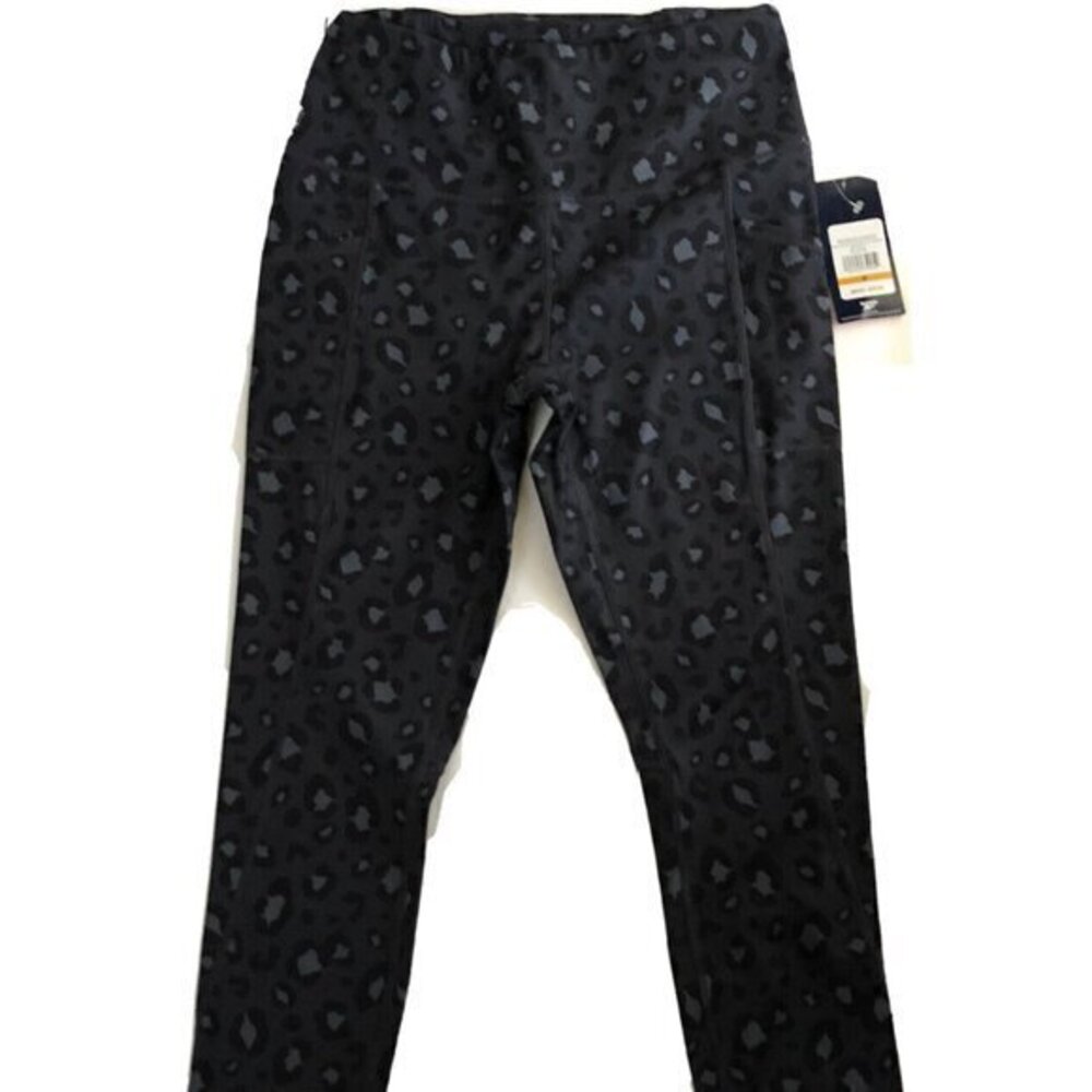 Reebok High Rise Womens Leggings Animal Print Meduim With Pockets Black Gray.